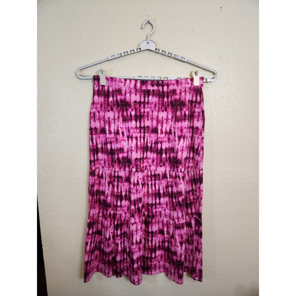 D & Co. Beach Women's Pink Black Tie Dye Stretch Tiered Maxi‎ Skirt Size XL